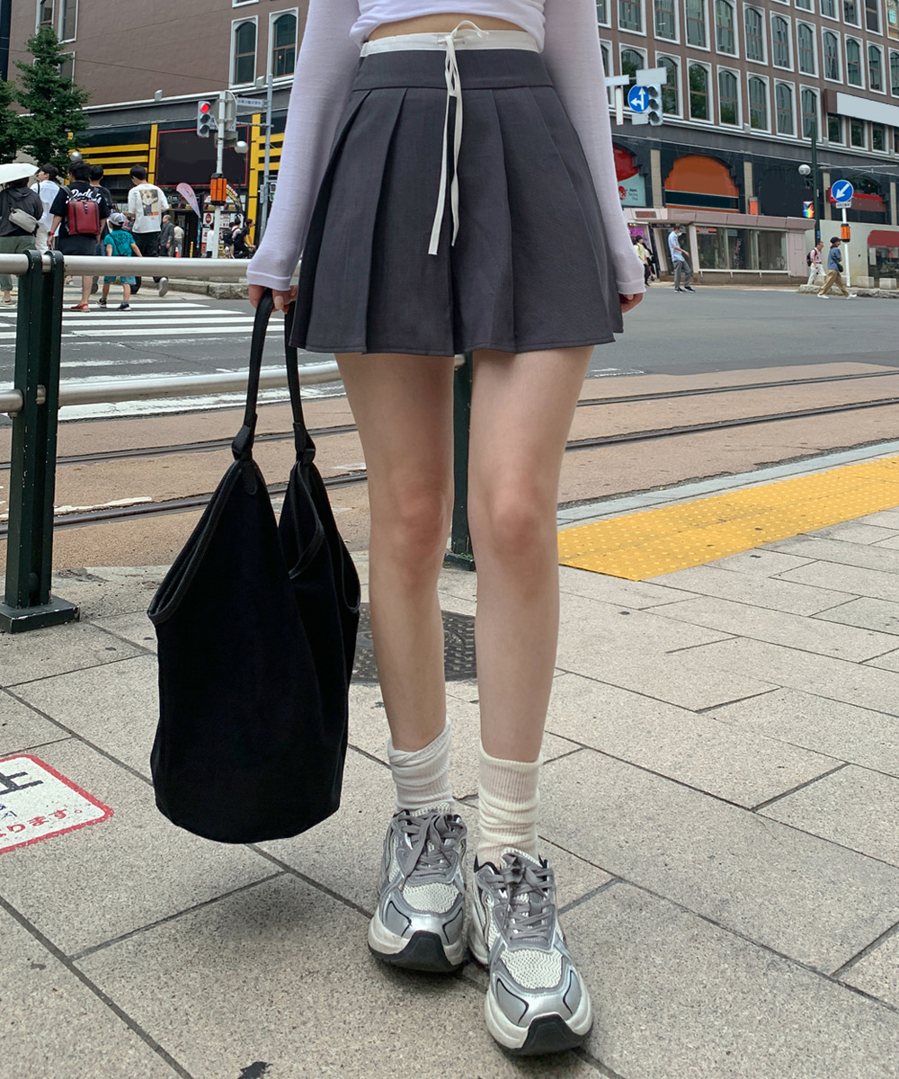 ドローストリングプリーツサイドジップAライン配色カラースカート
