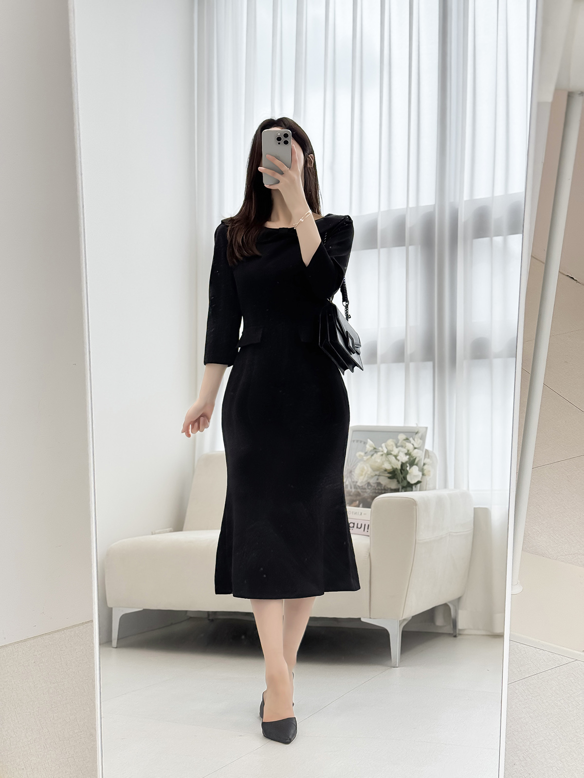 スリム長袖マーメイドロングジップアップワンピース | レディース