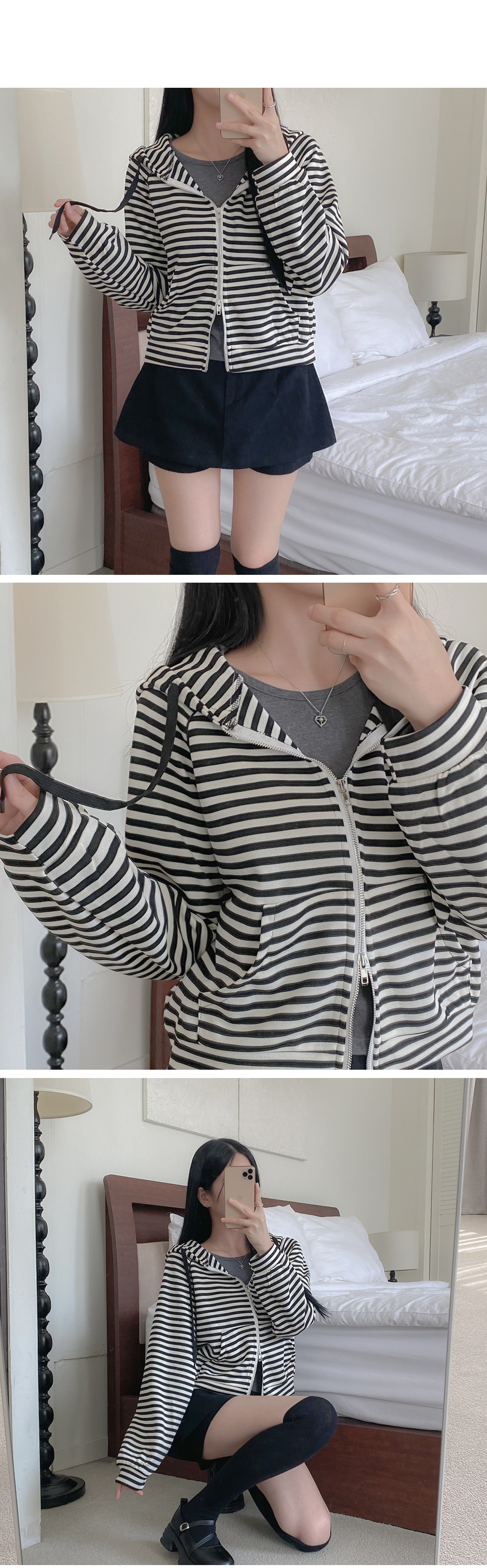 ダブルジップクロップドボーダージップパーカー | レディース