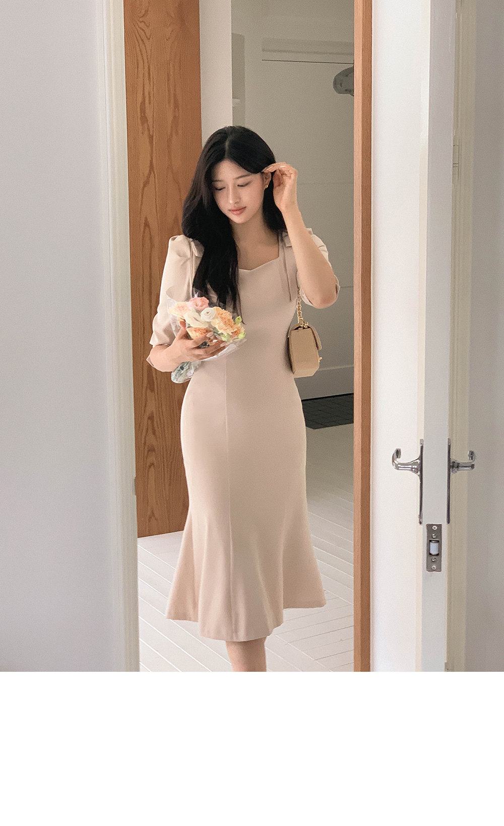 スクエア襟マーメイドワンピース ピンク スクエアネックマーメイドビスチェワンピース | レディース