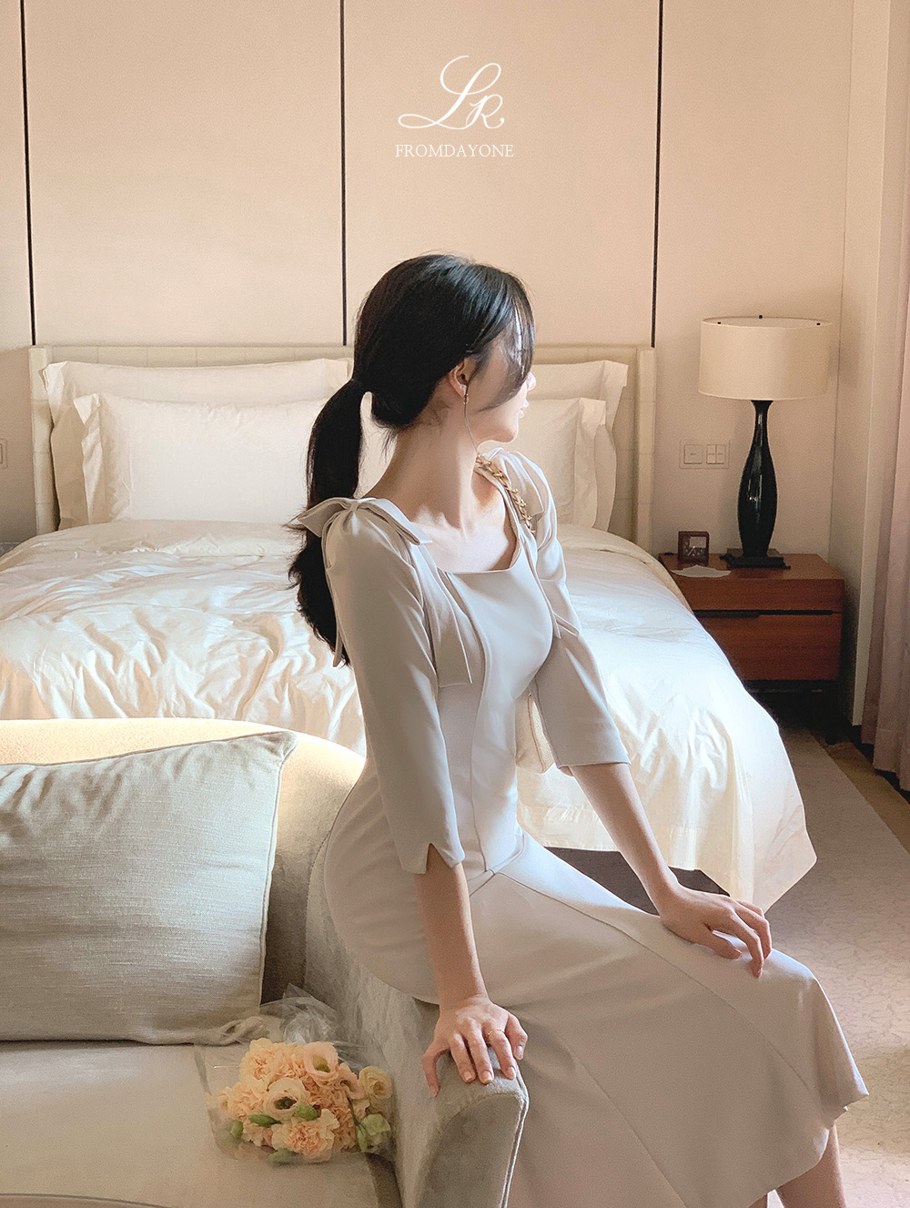 スクエア襟マーメイドワンピース ピンク スクエアネックマーメイドビスチェワンピース | レディース