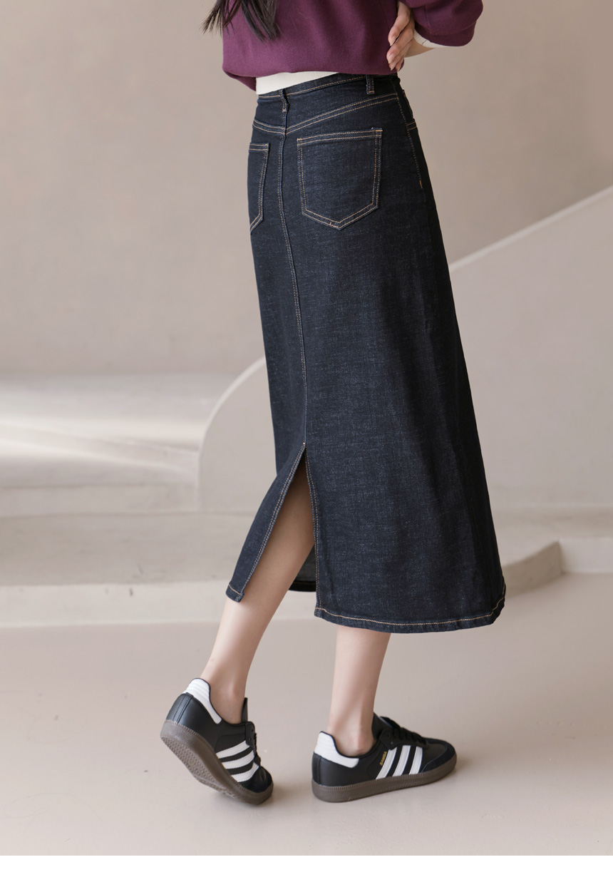 ノンウォッシュスリットポケットHライン(ロング丈)ステッチ