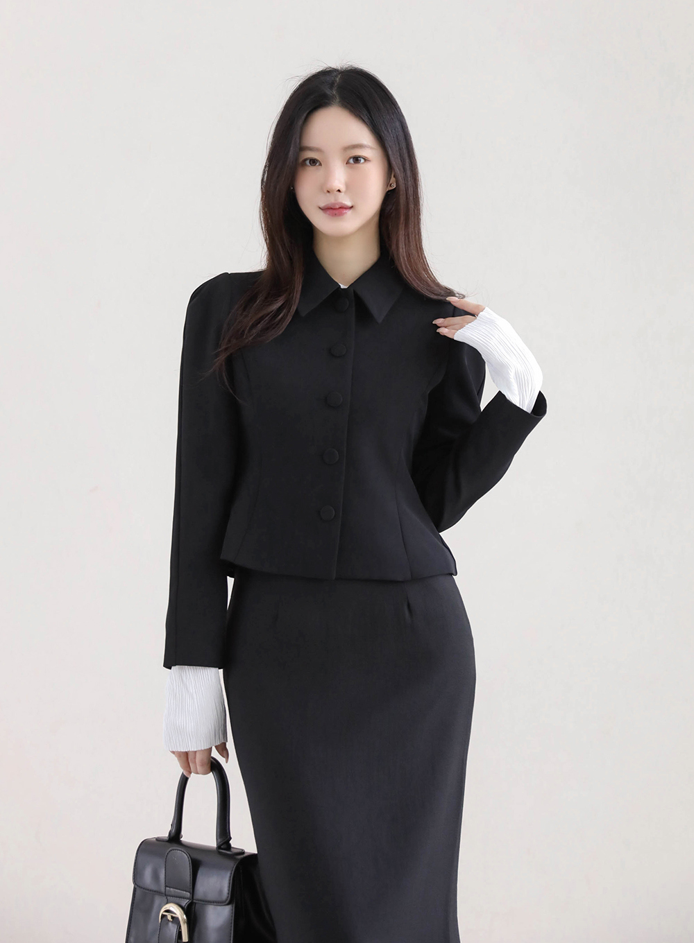 パフスリーブ長袖カラーボタンスリムジャケット | レディース