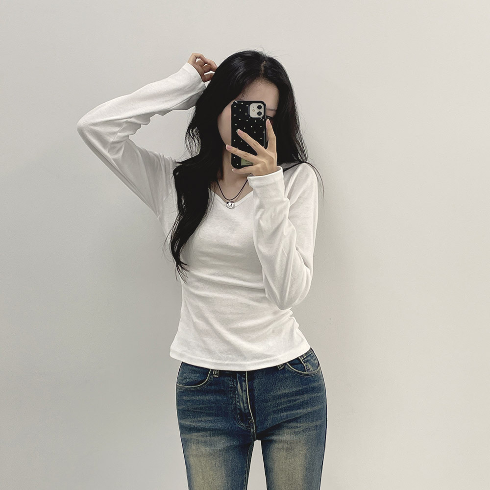 みずきち【 TEEN BOOP 】ラウンドネックフィットロンTee ストレッチラウンドネックスリム長袖Tシャツ | レディースファッション