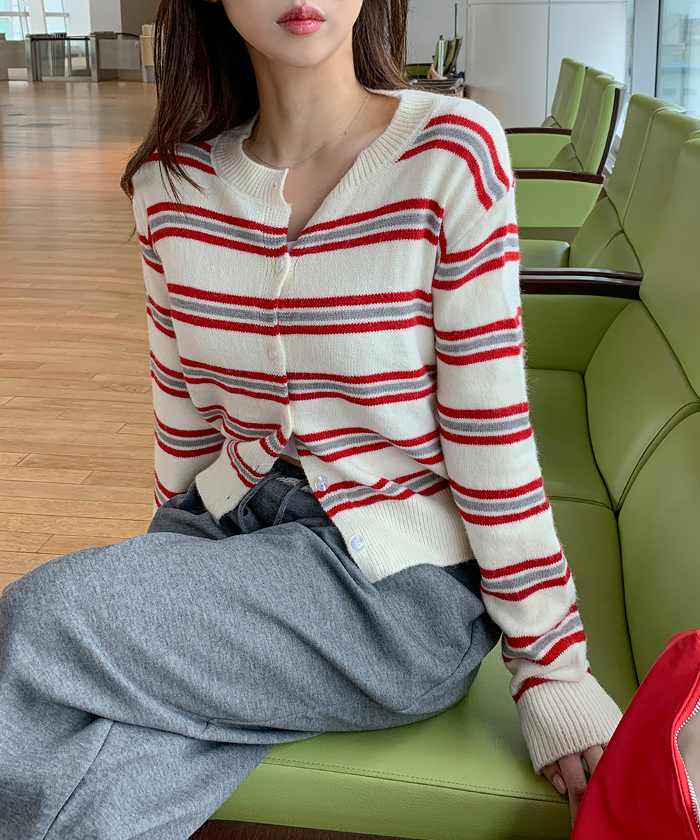 ページボーイ カーディガン ニット ラウンドネック リブ 長袖 M 緑 Like Us（ライクアス）の「Like Usクルーネック⁄ラウンドネック