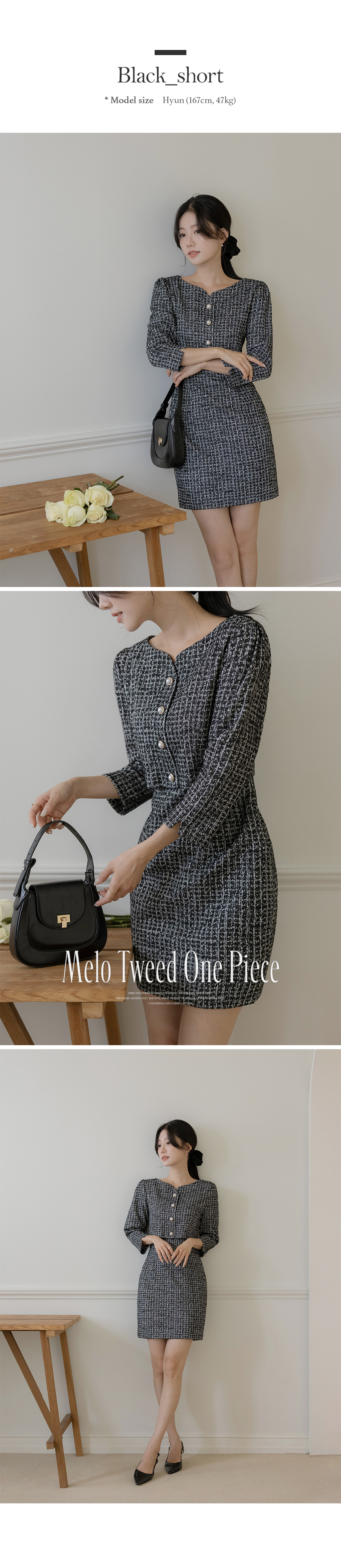 2TYPEツイードウール混スリットパール調ボタンワンピース | レディース