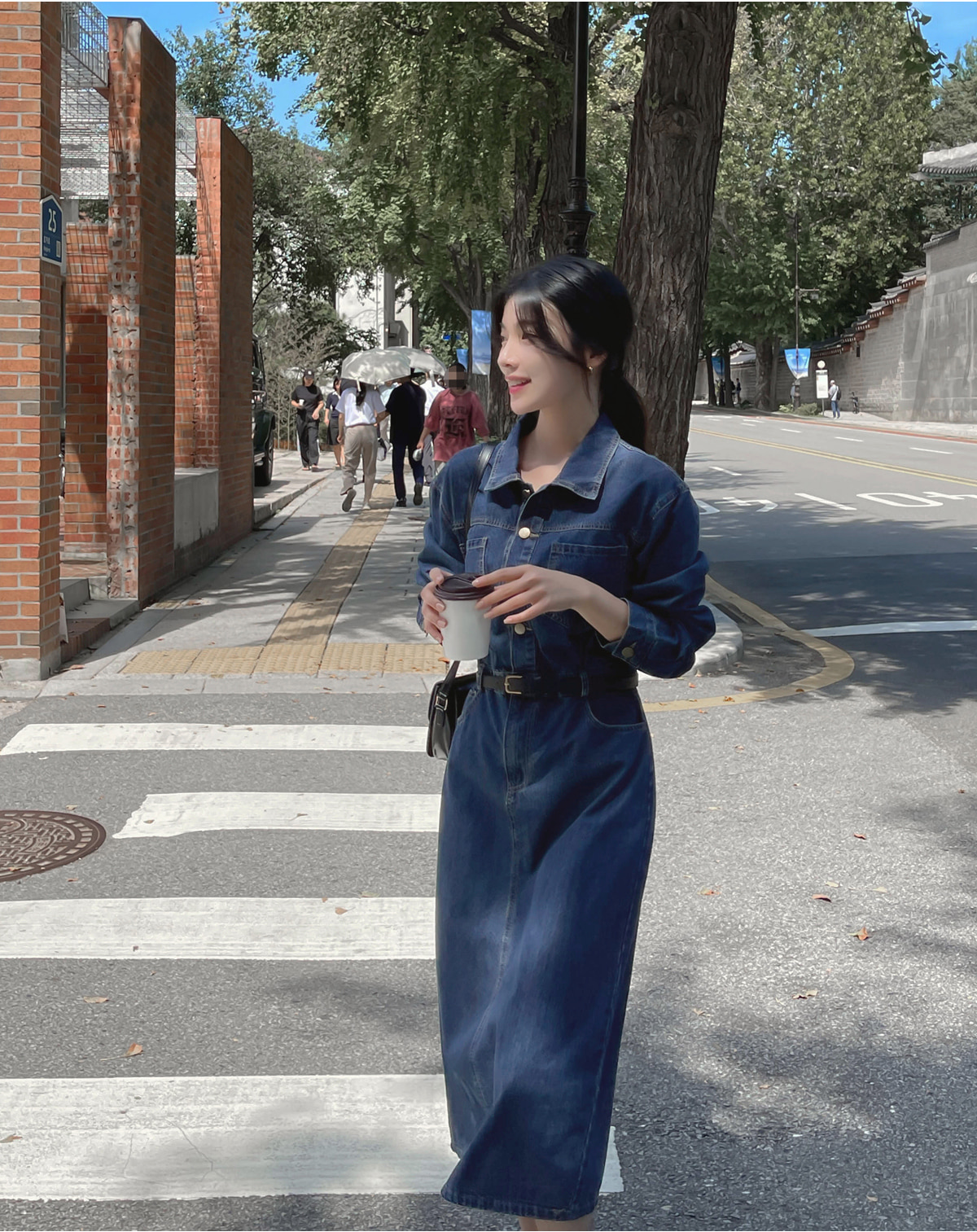 選べる丈]デニムボタンカラーロング長袖ワンピース | レディース