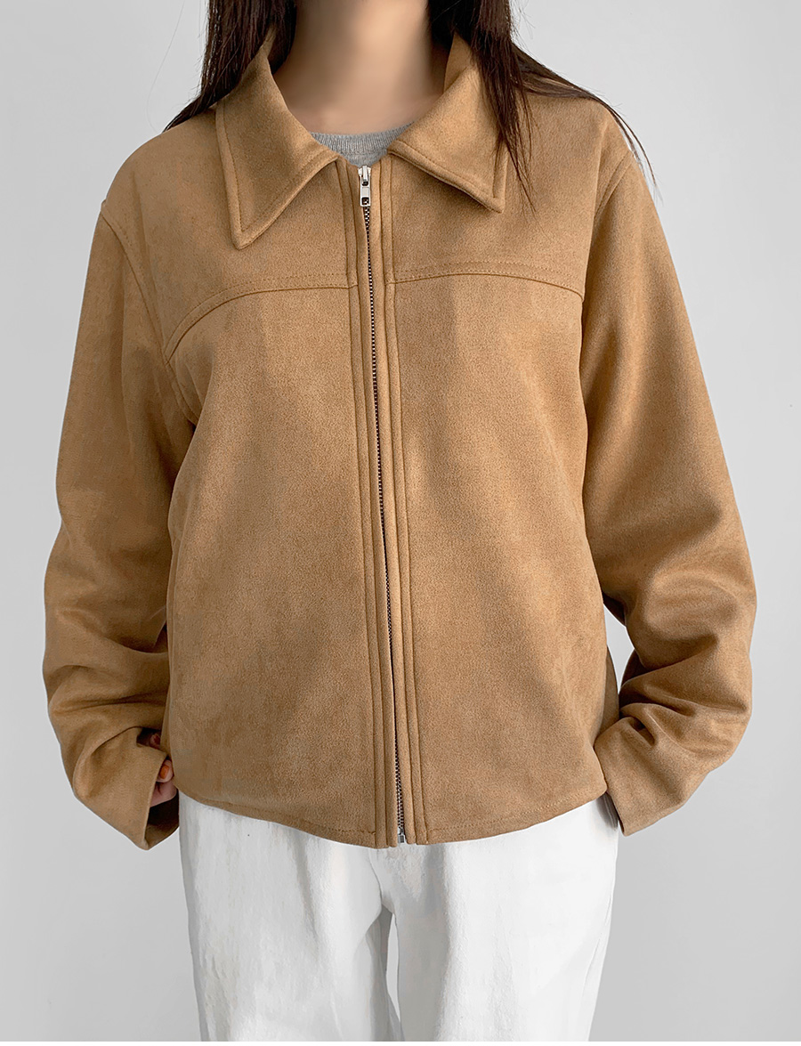 スエード調ジップアップカラーラインジャケット | レディース