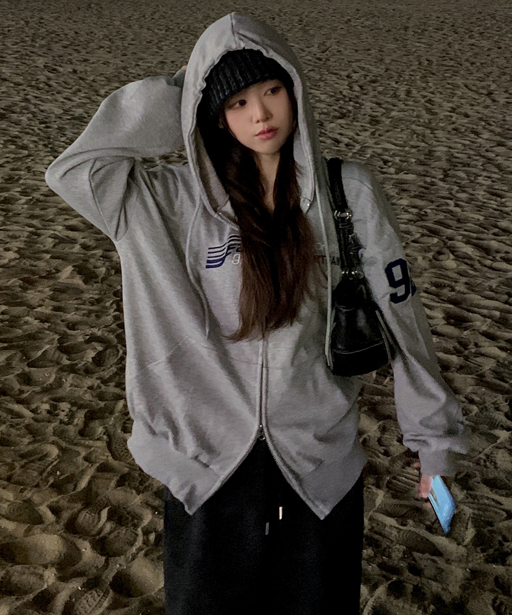 ルーズダブルジップフードレタリング刺繍ジップパーカー | レディース