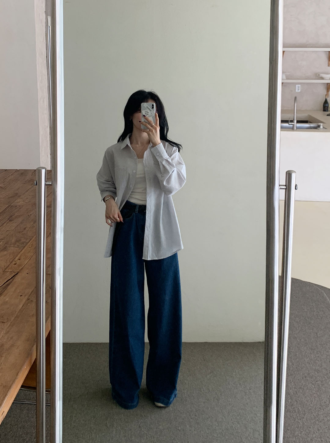 ワイドライトブルーディープブルーデニムパンツ | レディース