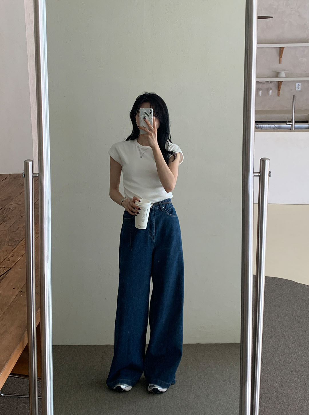 ワイドライトブルーディープブルーデニムパンツ | レディース