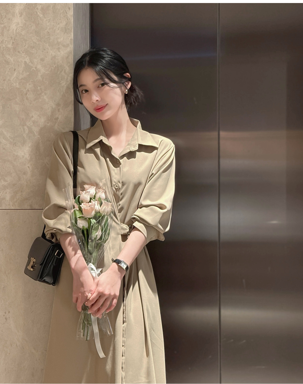 カラーラップロング長袖フレアDリングワンピース | レディース