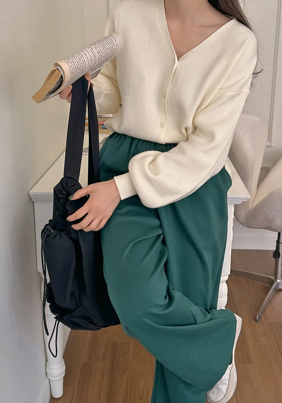 RIRINCO Ｖネックパフスリーブカーディガン