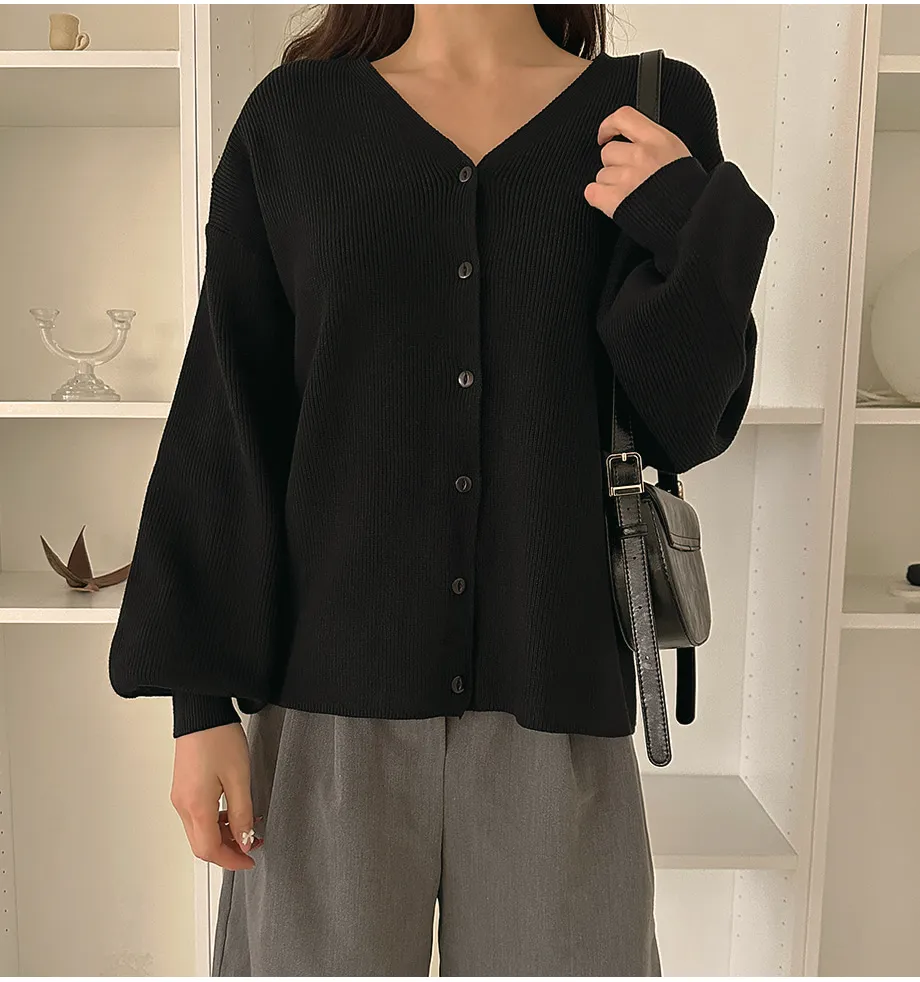 RIRINCO Ｖネックパフスリーブカーディガン