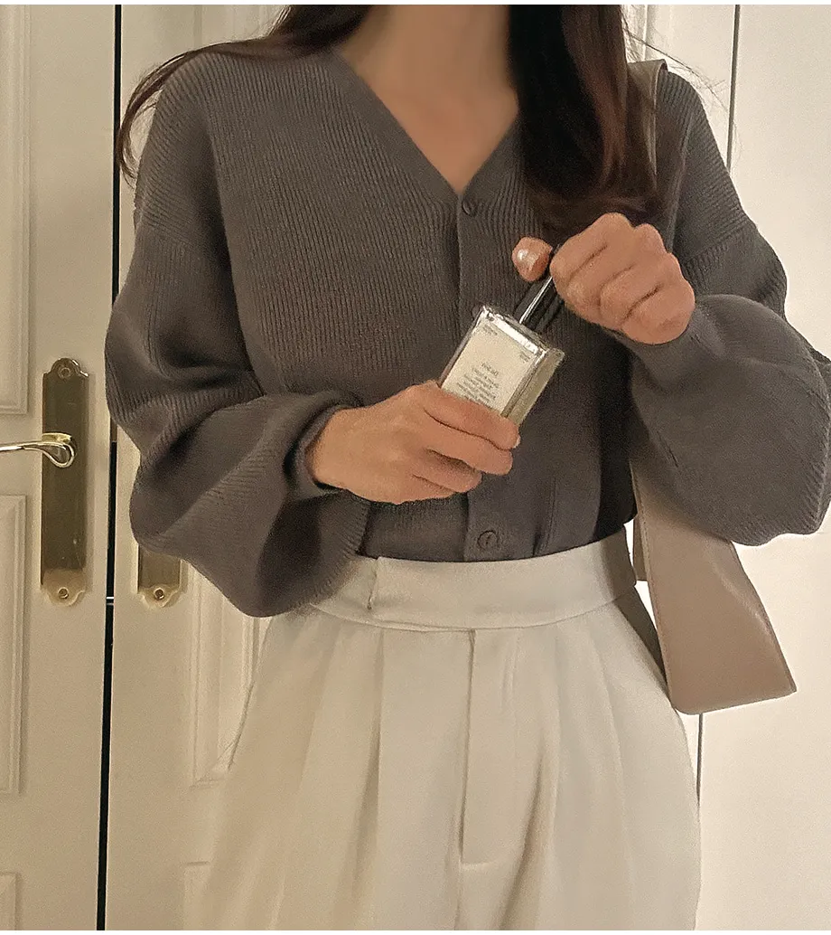 RIRINCO Ｖネックパフスリーブカーディガン
