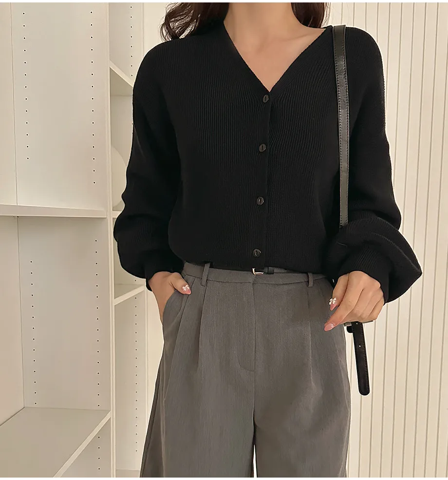 RIRINCO Ｖネックパフスリーブカーディガン