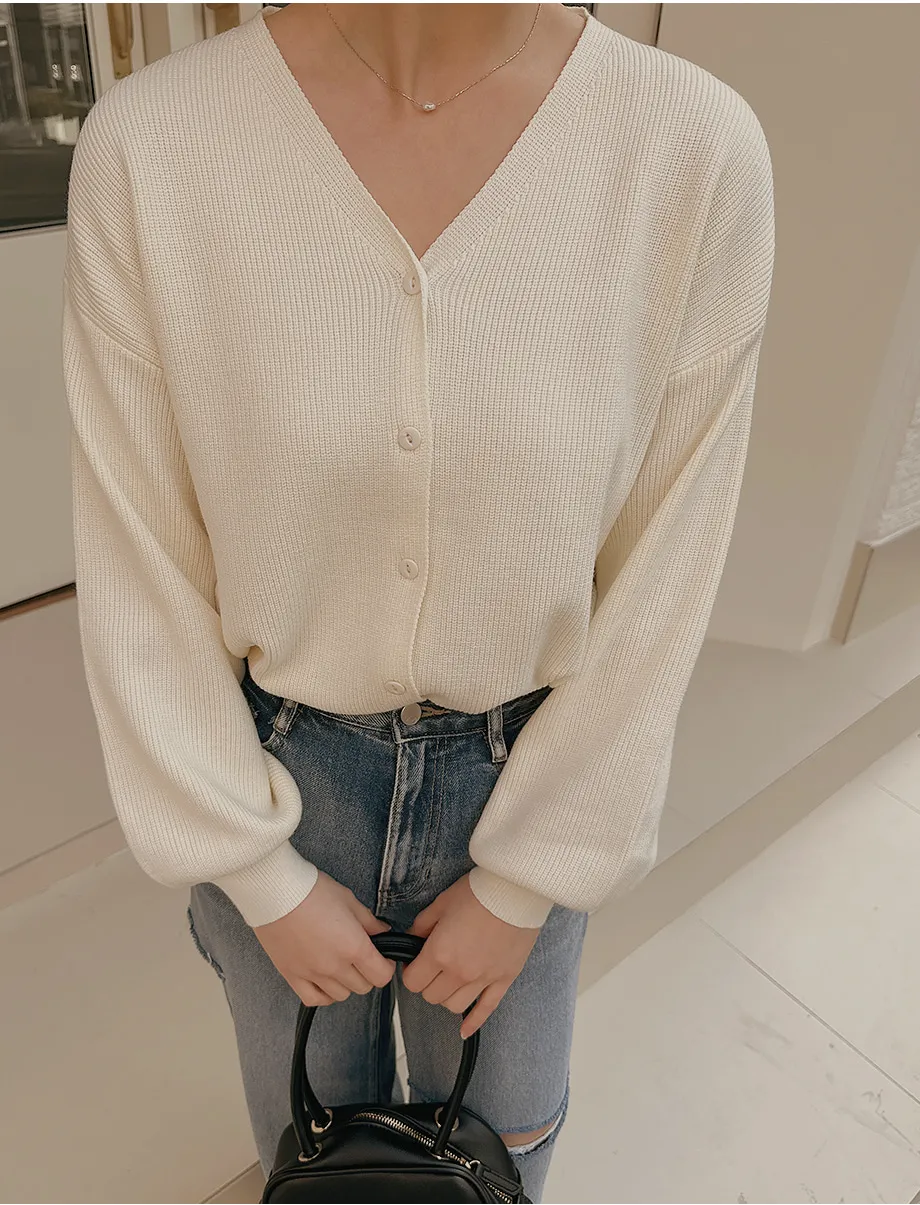 RIRINCO Ｖネックパフスリーブカーディガン