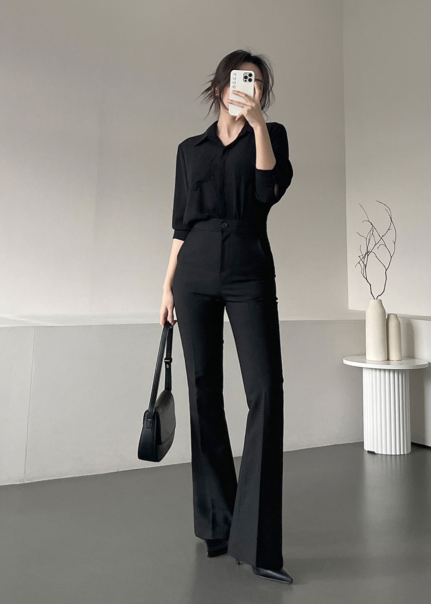 ハイウエストセミフレアスラックスパンツ | レディースファッション