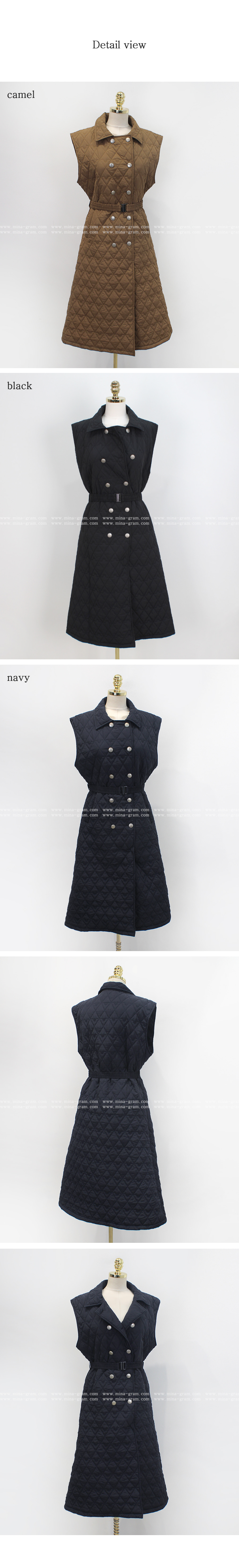 カラーネックダブルボタンキルティングベストワンピース | レディース