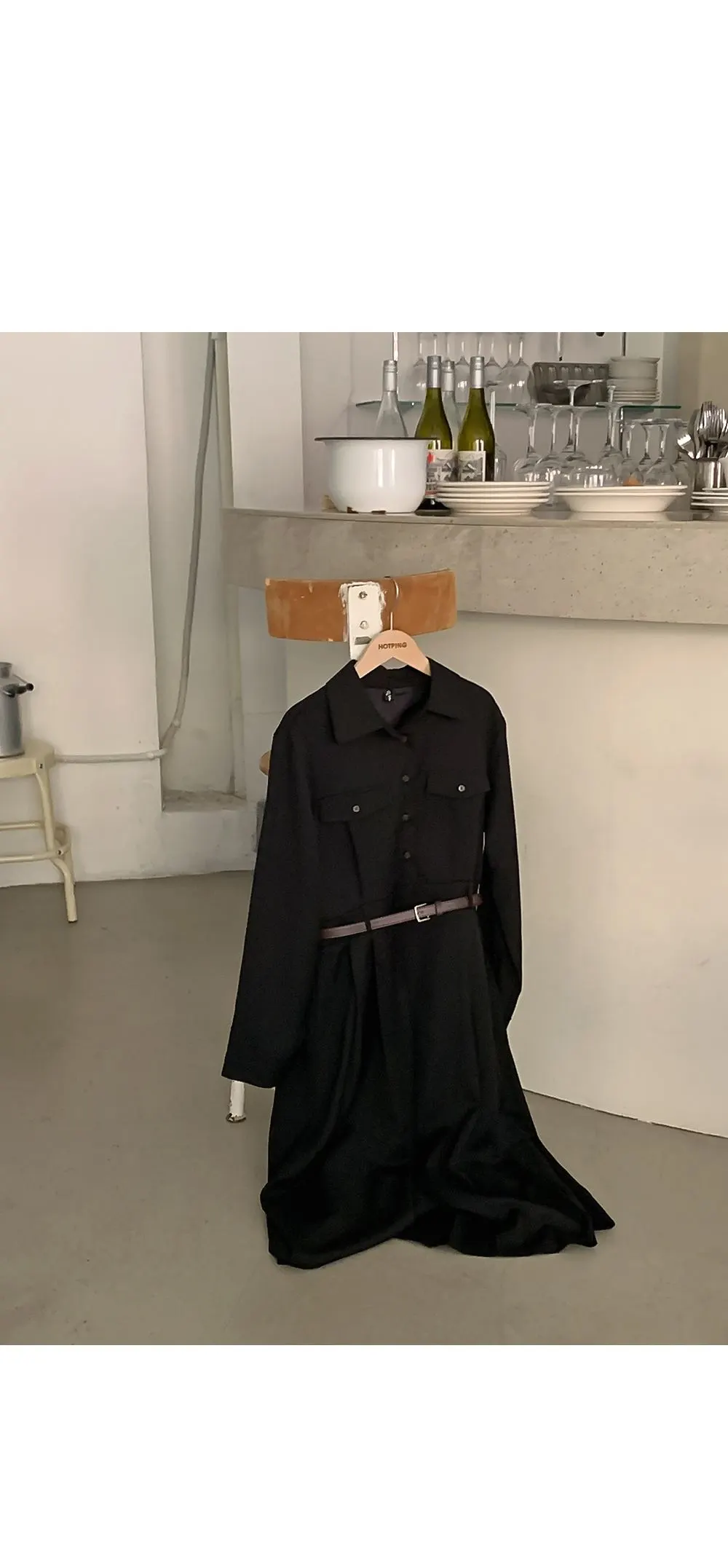 린다 카라넥 솔리드 핀턱 플레어 롱원피스