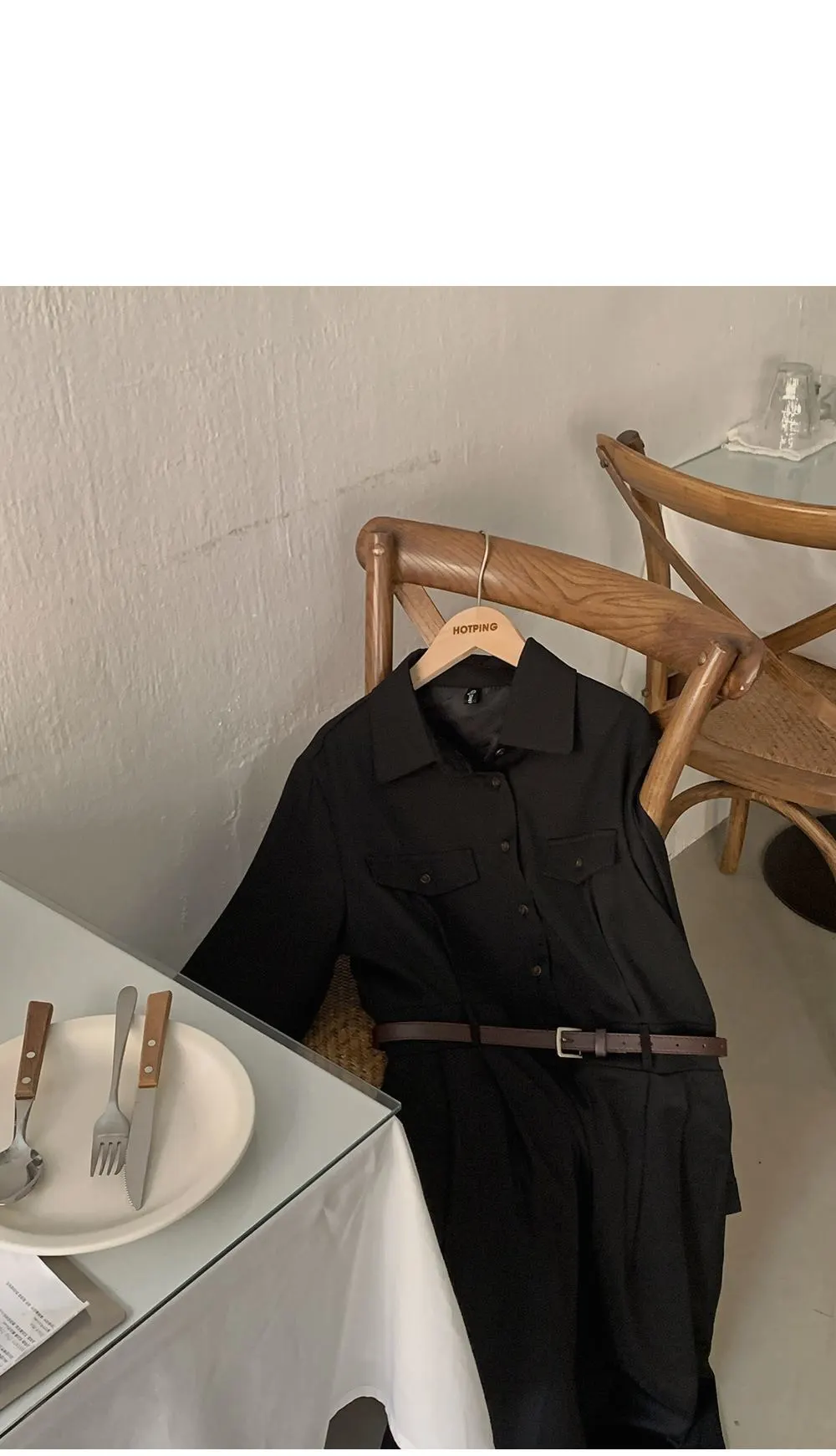 린다 카라넥 솔리드 핀턱 플레어 롱원피스