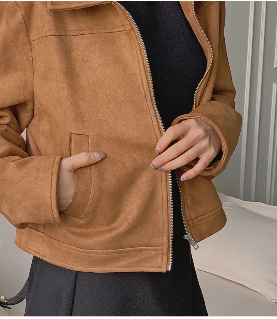 RIRINCO スエードセミクロップド丈ジップアップジャケット