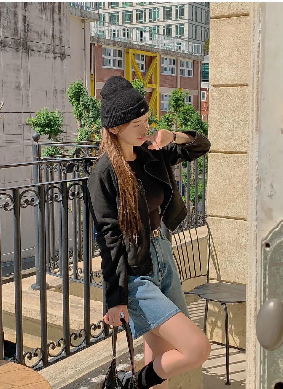 RIRINCO スエードセミクロップド丈ジップアップジャケット