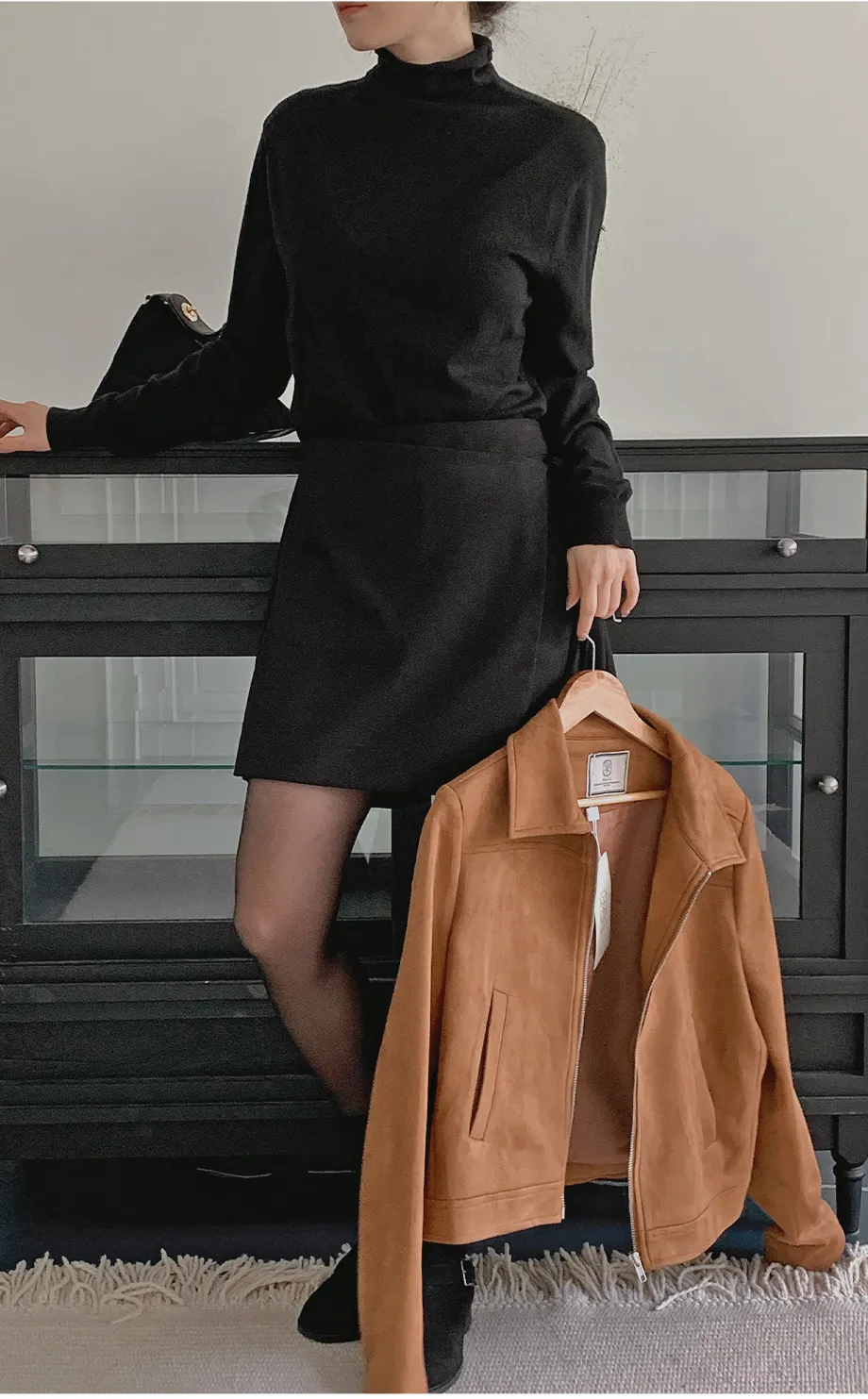 RIRINCO スエードセミクロップド丈ジップアップジャケット