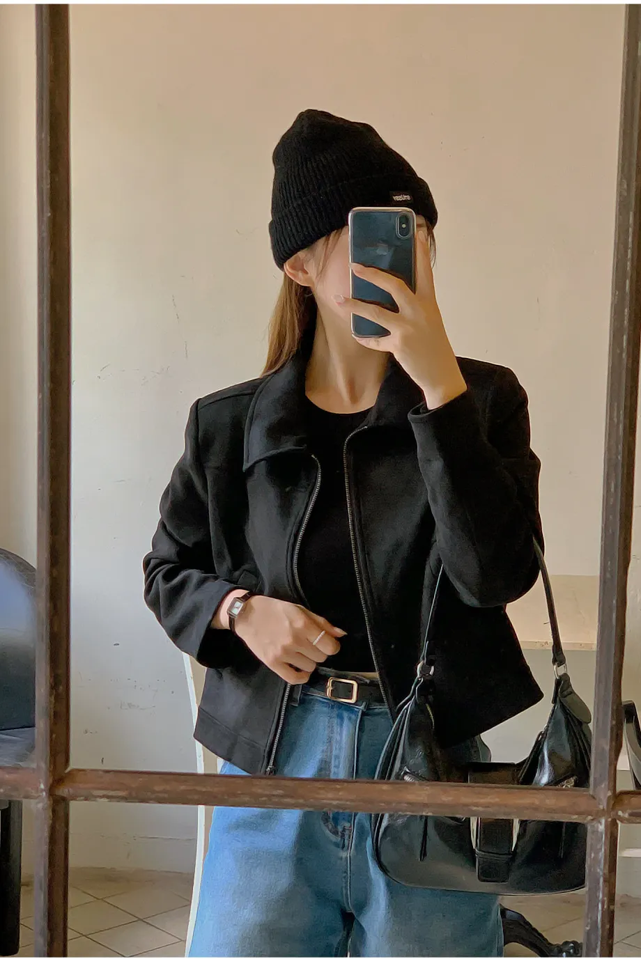 RIRINCO スエードセミクロップド丈ジップアップジャケット