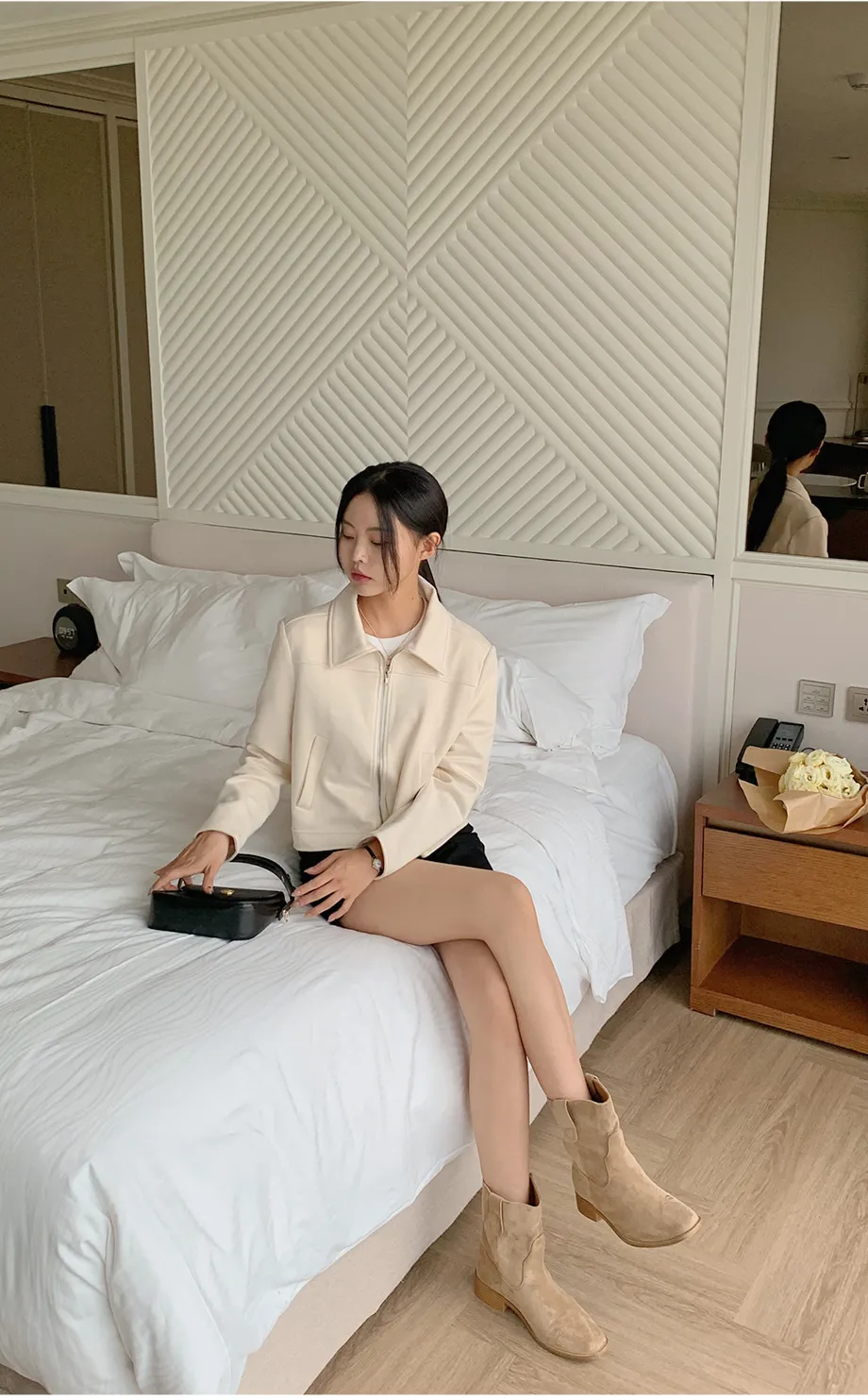 RIRINCO スエードセミクロップド丈ジップアップジャケット