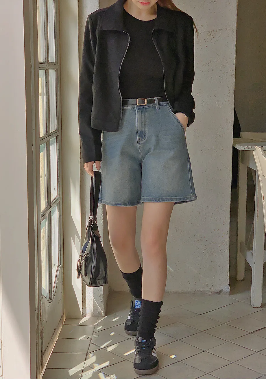 RIRINCO スエードセミクロップド丈ジップアップジャケット