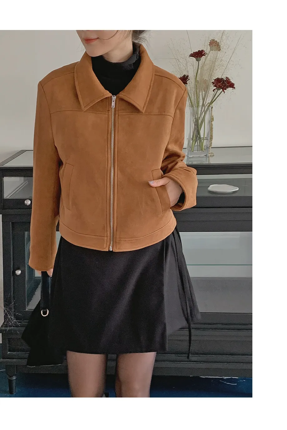 RIRINCO スエードセミクロップド丈ジップアップジャケット