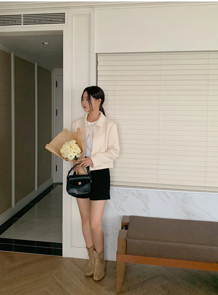 RIRINCO スエードセミクロップド丈ジップアップジャケット