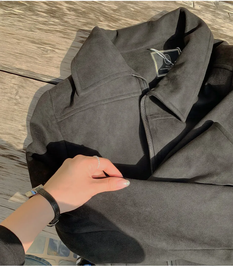 RIRINCO スエードセミクロップド丈ジップアップジャケット