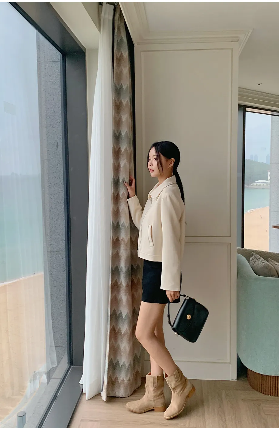 RIRINCO スエードセミクロップド丈ジップアップジャケット