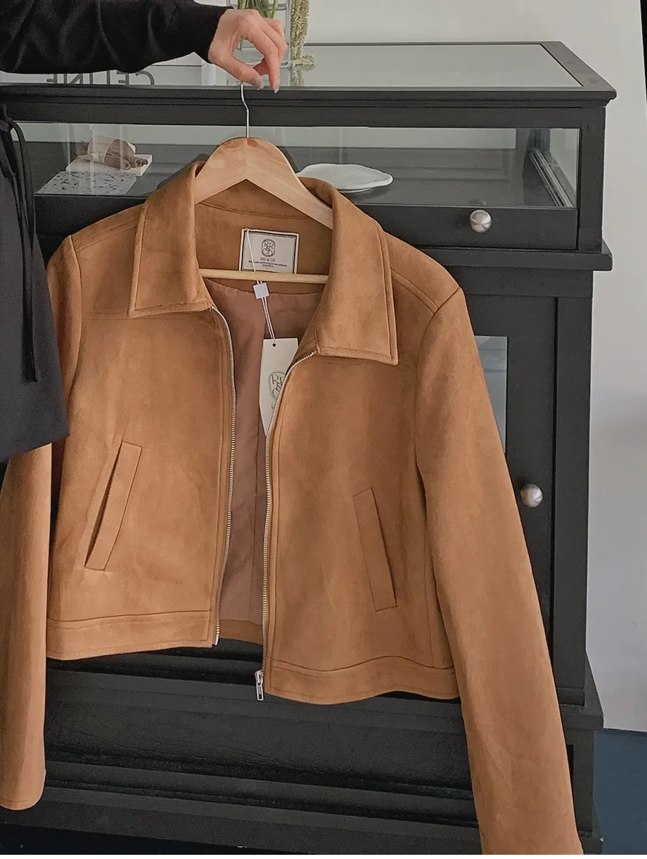 RIRINCO スエードセミクロップド丈ジップアップジャケット