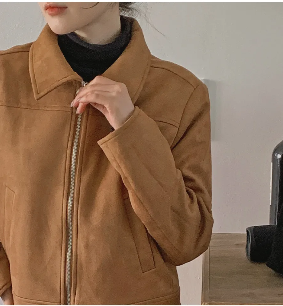 RIRINCO スエードセミクロップド丈ジップアップジャケット