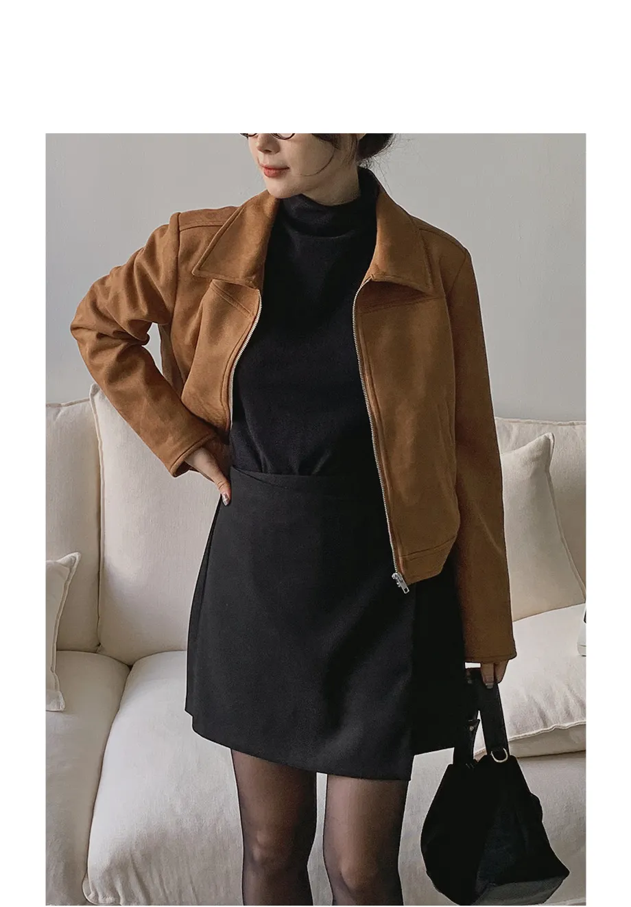 RIRINCO スエードセミクロップド丈ジップアップジャケット