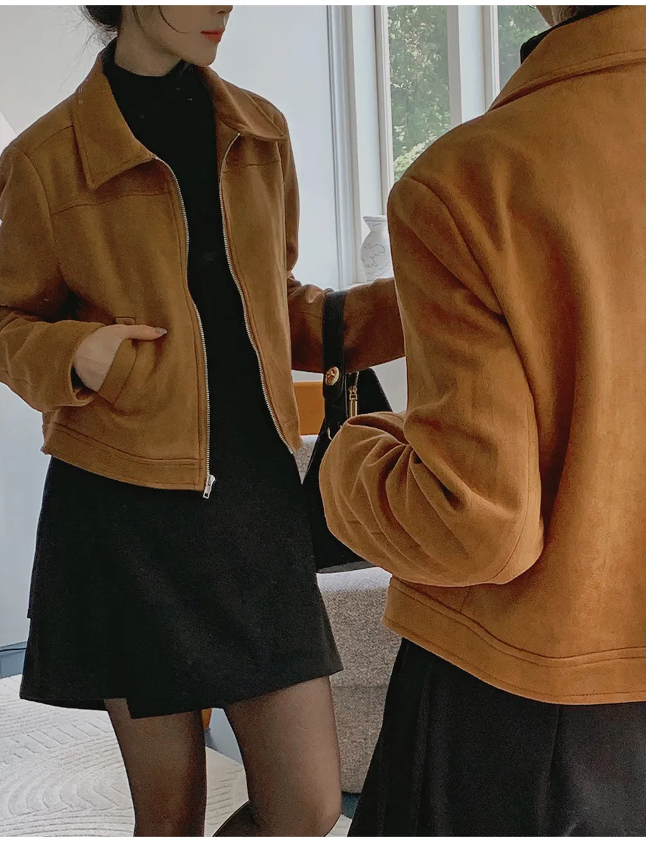 RIRINCO スエードセミクロップド丈ジップアップジャケット