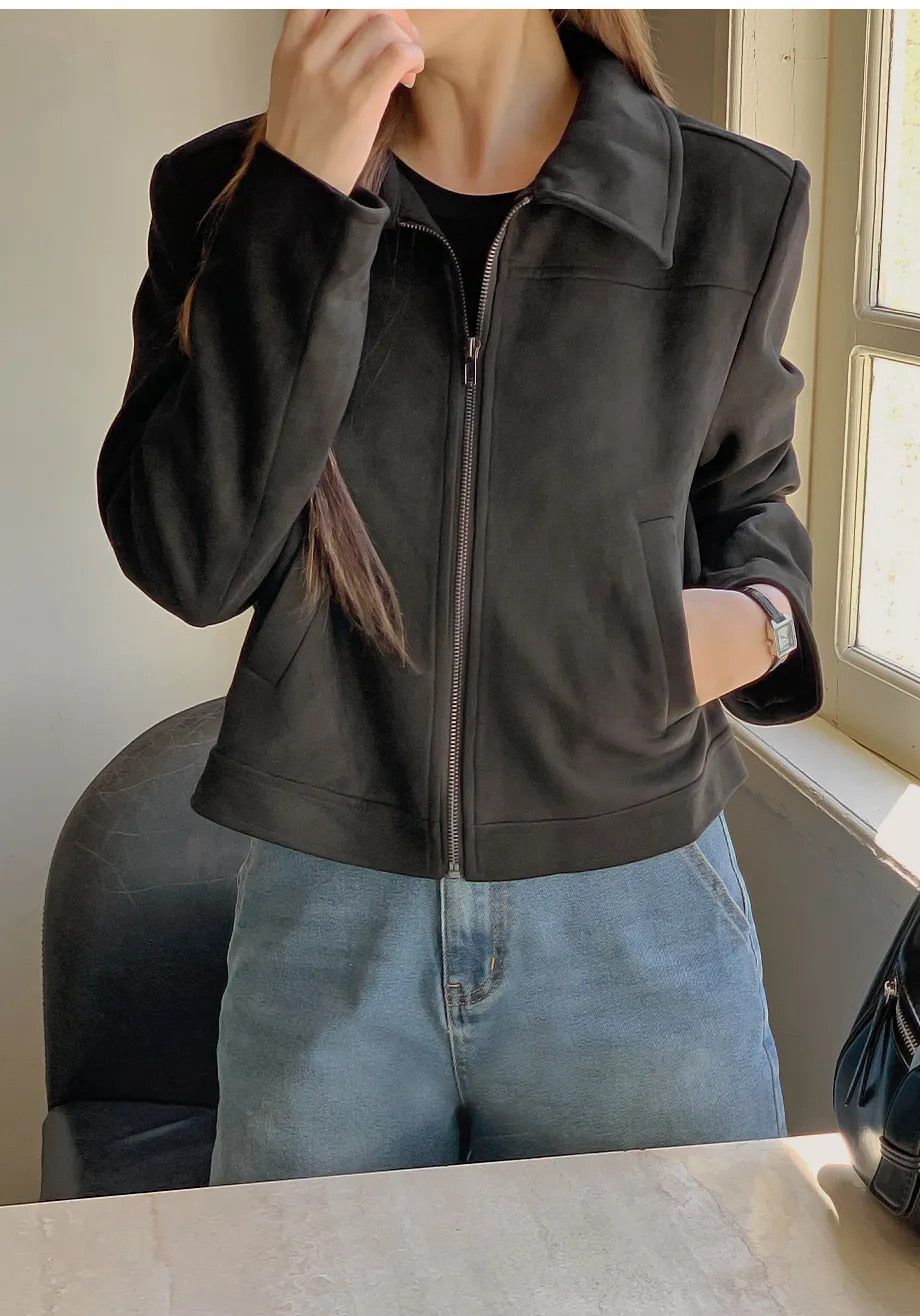 RIRINCO スエードセミクロップド丈ジップアップジャケット