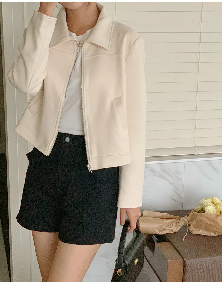 RIRINCO スエードセミクロップド丈ジップアップジャケット
