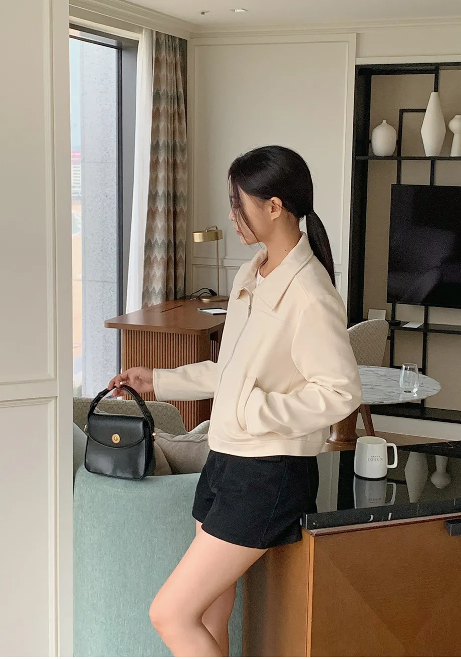 RIRINCO スエードセミクロップド丈ジップアップジャケット