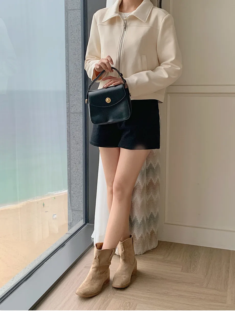 RIRINCO スエードセミクロップド丈ジップアップジャケット