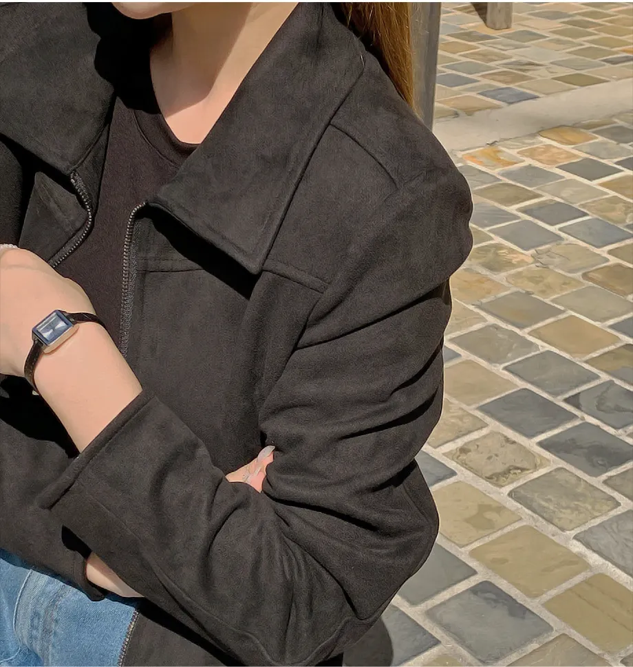 RIRINCO スエードセミクロップド丈ジップアップジャケット