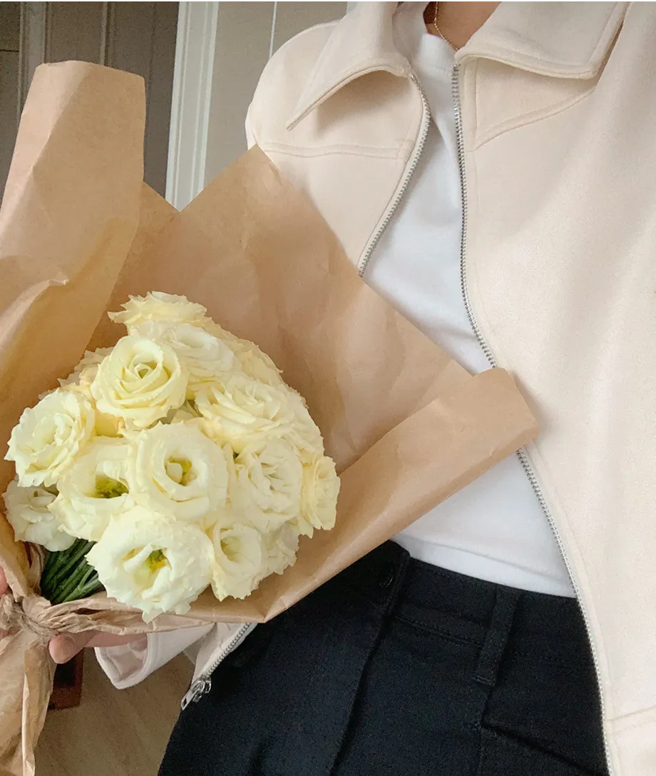 RIRINCO スエードセミクロップド丈ジップアップジャケット