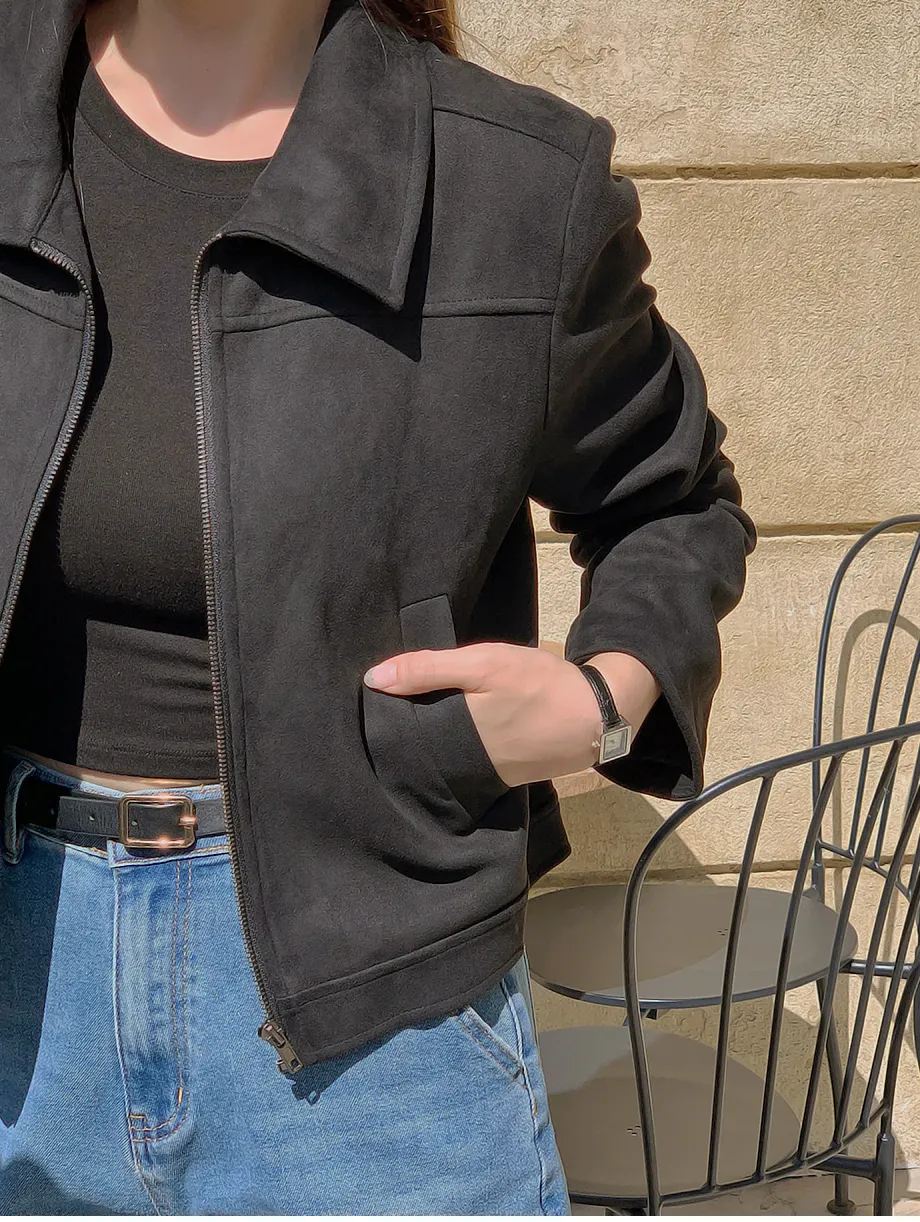 RIRINCO スエードセミクロップド丈ジップアップジャケット