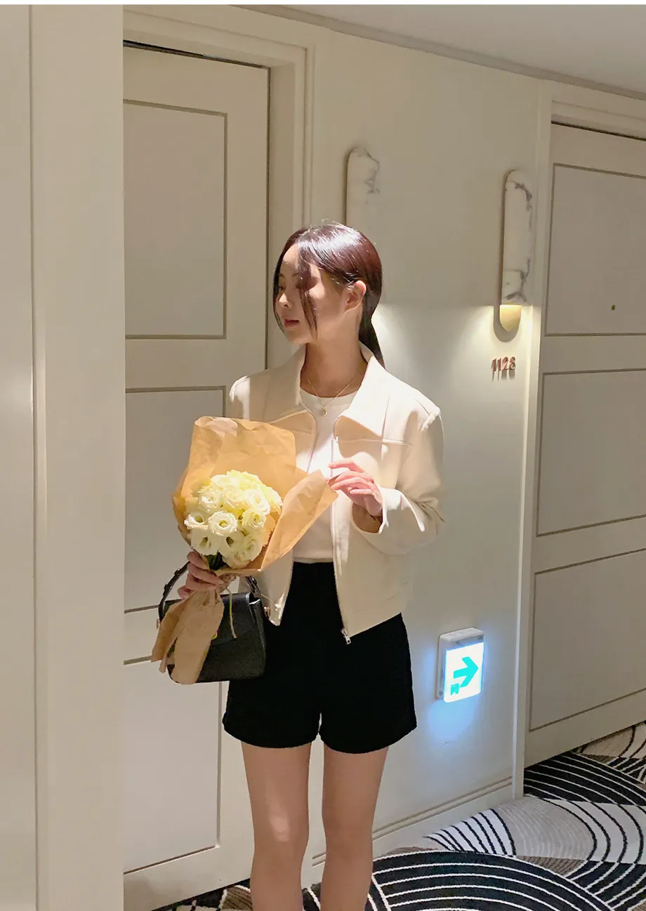 RIRINCO スエードセミクロップド丈ジップアップジャケット