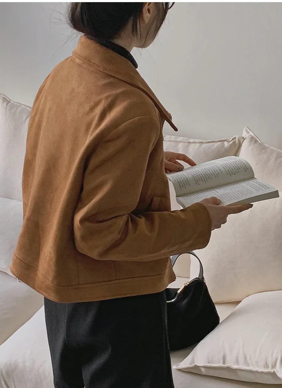 RIRINCO スエードセミクロップド丈ジップアップジャケット