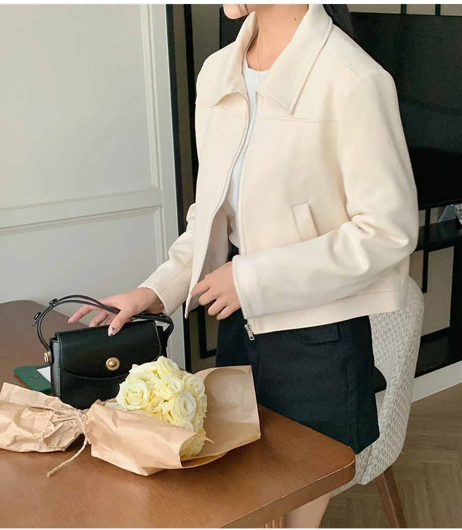 RIRINCO スエードセミクロップド丈ジップアップジャケット