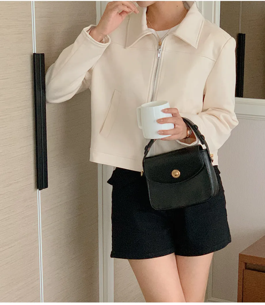 RIRINCO スエードセミクロップド丈ジップアップジャケット